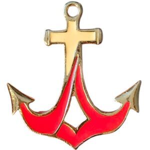 Vintage Gold Red White Anchor Enamel Pin Painted Metal Nautical Brooch Pendant